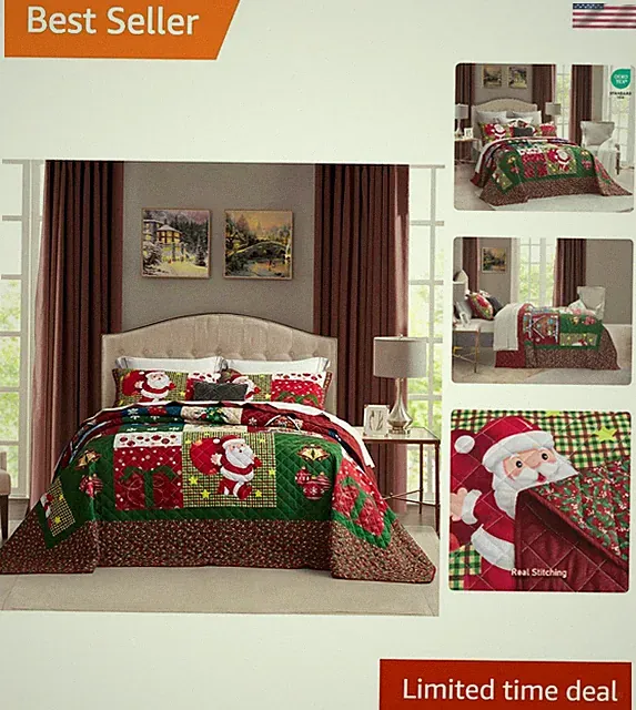 3-Piece Christmas Bedspread Set King/Cal King - Festive Santa Claus Design