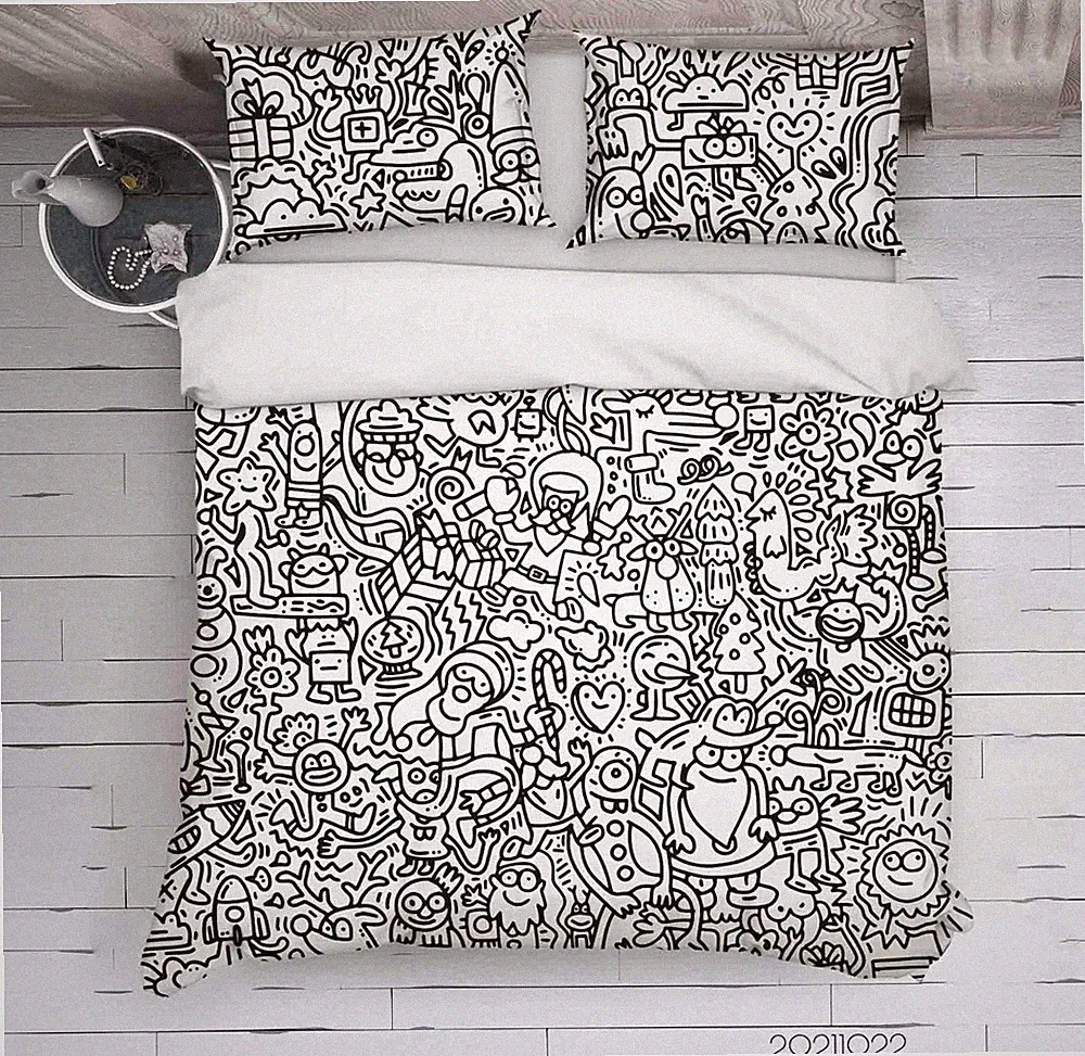 3D Graffiti Santa Claus Elk Hand Drawn Quilt Cover Set Bedding Sets Pillowcases