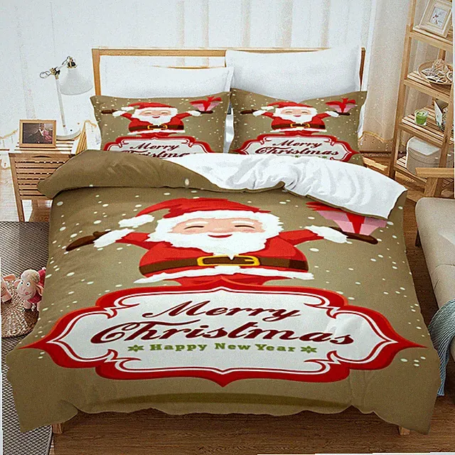 3D Santa Claus Cartoon Brown Quilt Cover Set Bedding Sets Pillowcases