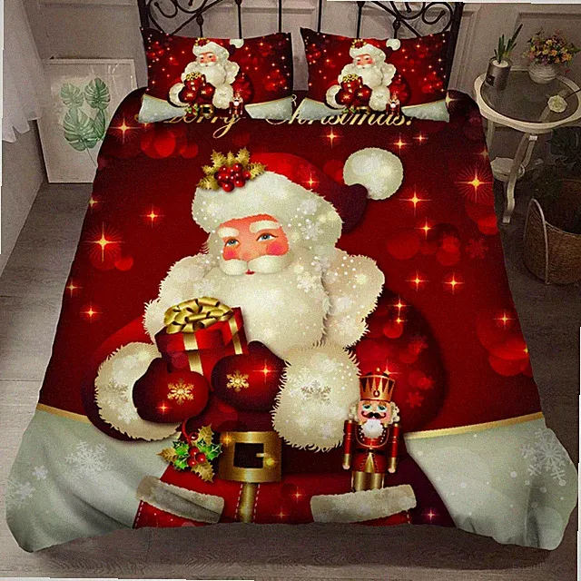 3D Santa Claus Cartoon Quilt Cover Set Bedding Sets Pillowcases Queen 4
