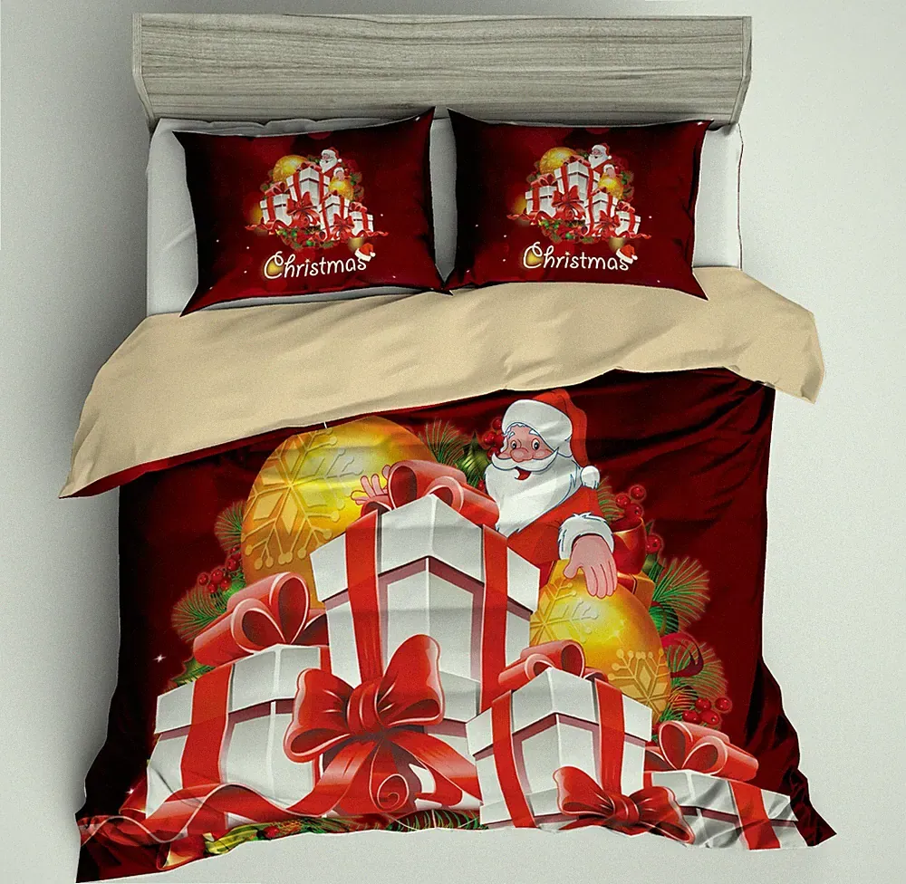 3D Santa Claus Gift Pattern Red Quilt Cover Set Bedding Sets Pillowcases 64