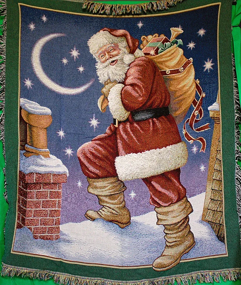 Christmas Tapestry Throw Blanket Santa Claus Chimney Moon Stars Holiday Decor