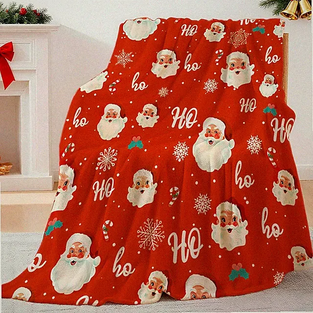 Christmas Throw Blanket 50"x59" – Red Santa Claus & Snowman Fleece Blanket