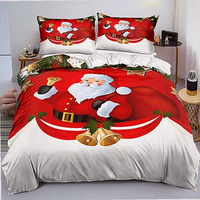 Duvet Cover Set 3D Santa Claus Merry Christmas Single Double Holiday Atmosphere