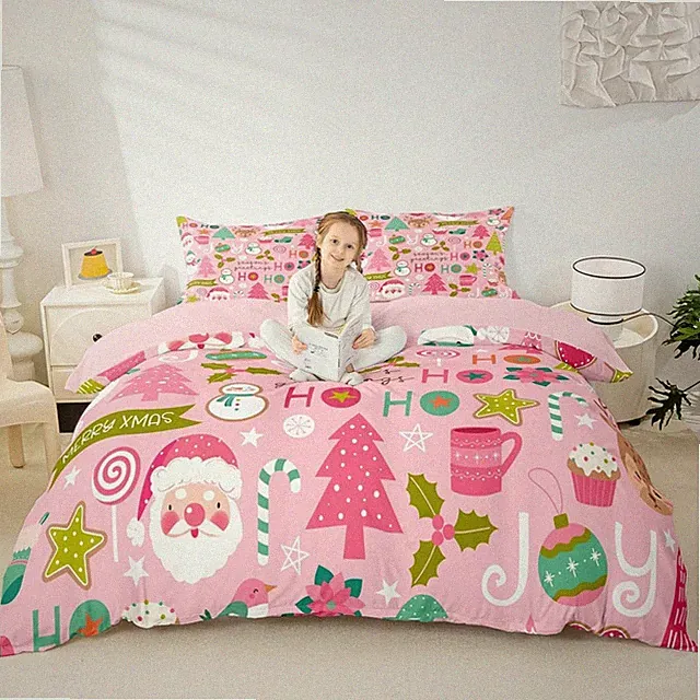 Erosebridal Pink Christmas Duvet Cover, Cartoon Santa Claus Twin, Multi 21