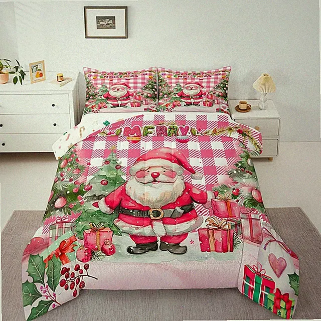 Feelyou Kids Christmas Theme Comforter Set Full Size Cute Santa Claus Bedding