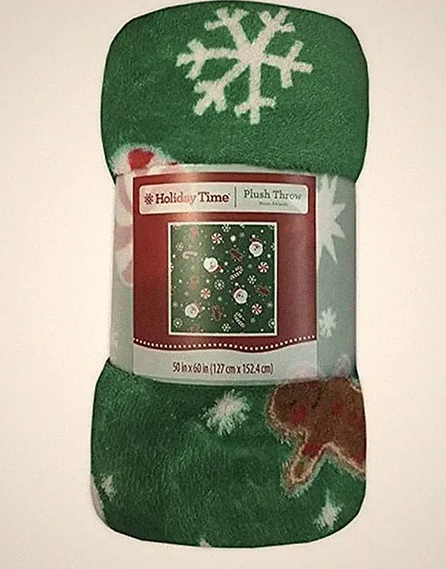 Holiday Time Santa Toss Plush Throw Green 50in x 60in