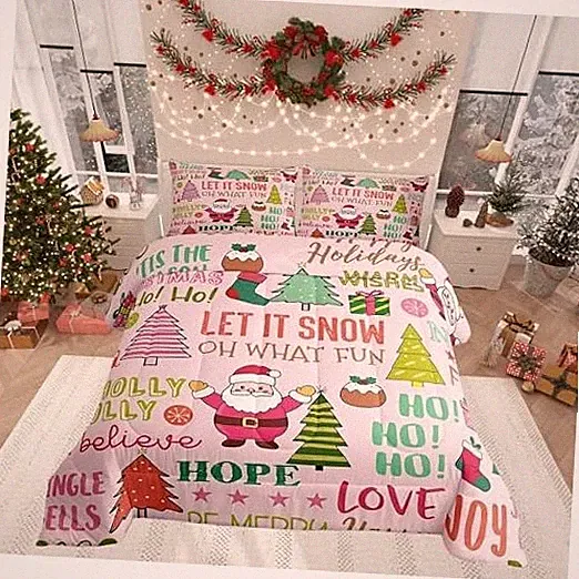 Lovely Santa Claus Comforter Set Size Abstract Pine Colorful Queen Xmas 04