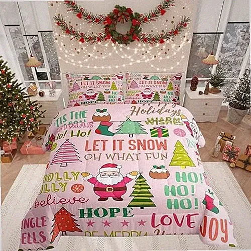 Lovely Santa Claus Comforter Set Size Abstract Pine Colorful Xmas Twin Xmas 04