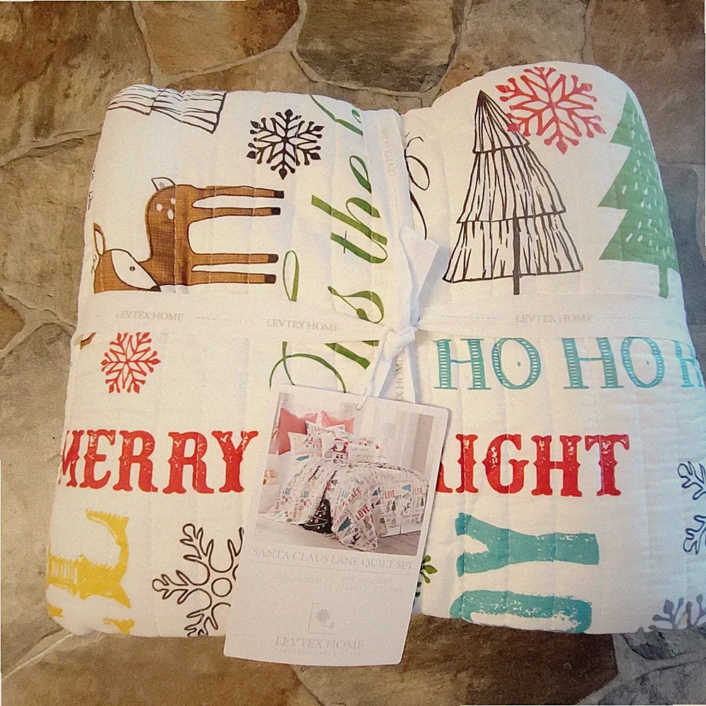 Merry & Bright Collecion Santa Claus Lane Quilt Shams Set Full Queen Levtex Home