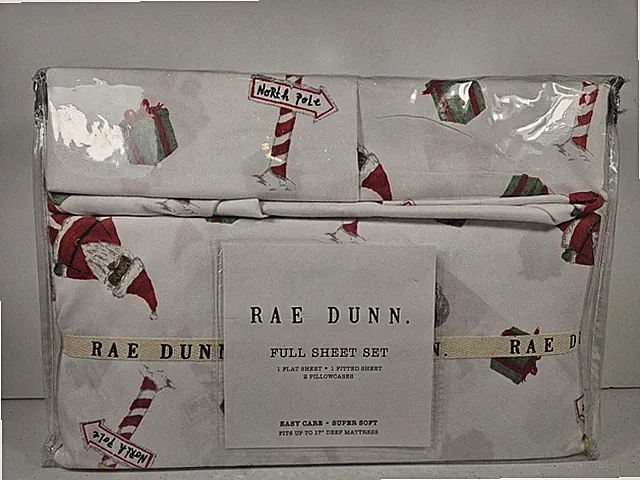 New RAE DUNN Christmas North Pole Santa Claus Full Bedding Sheet Set 2022