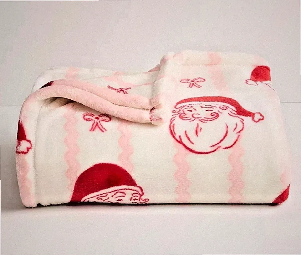 NEW SANTA CLAUS HOLIDAY CHRISTMAS SOFT THROW BLANKET THE BIG ONE 5 FT X 6 FT