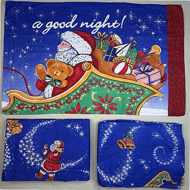 New Vintage Christmas 3-Piece Twin Print Flannel Sheet Set 2002 Santa Claus