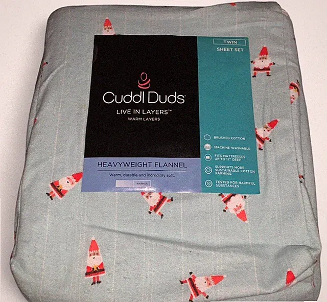 NWT Cuddl Duds Santa Stripe Flannel Twin Set Holiday Christmas Heavyweight Q252