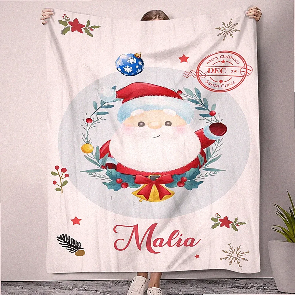 Personalized Santa Claus Flannel Blanket – Custom Name Holiday Throw