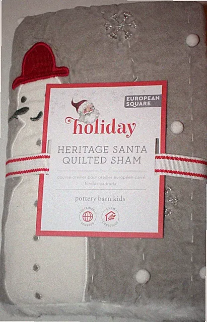 Pottery Barn Kids Holiday Heritage Santa Quilted European Square Sham 26"x26"