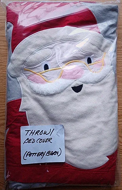 Pottery Barn Santa Claus Christmas Bed Cover Throw Quilt Twin 65x90" Fa La La La