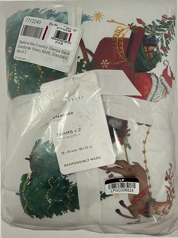 Pottery Barn Santa in the Country Sherpa Backed Standard Shams (2)-NWT_#TB