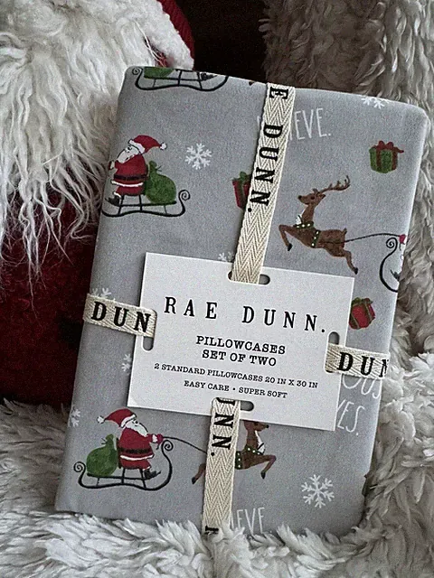 Rae Dunn ~SANTA CLAUS & REINDEER~ Std PILLOWCASE SET ~CHRISTMAS~ HOLIDAY Mitten
