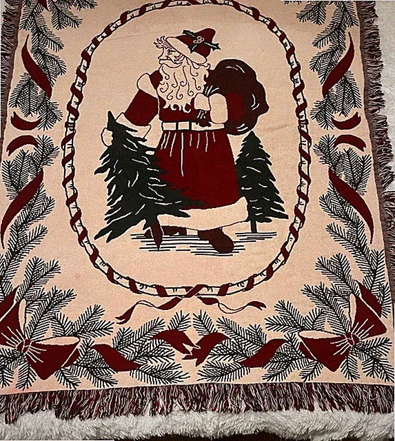 Santa Claus Blanket 48”x66” cotton Vintage Christmas Large Throw Blanket Santa