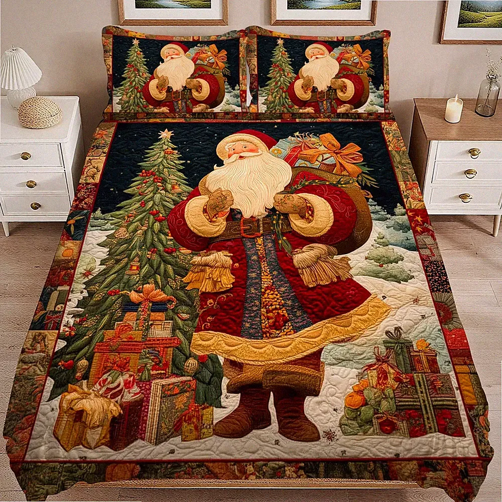 Santa Claus Print Bedding Set 3 Pieces Soft Comforter Cover Twin Size with 2...