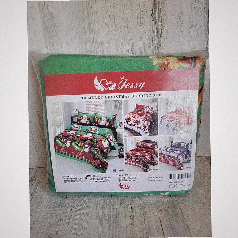 vintage Jessy 3D Merry Christmas queen size bedding set Santa Claus Snowman