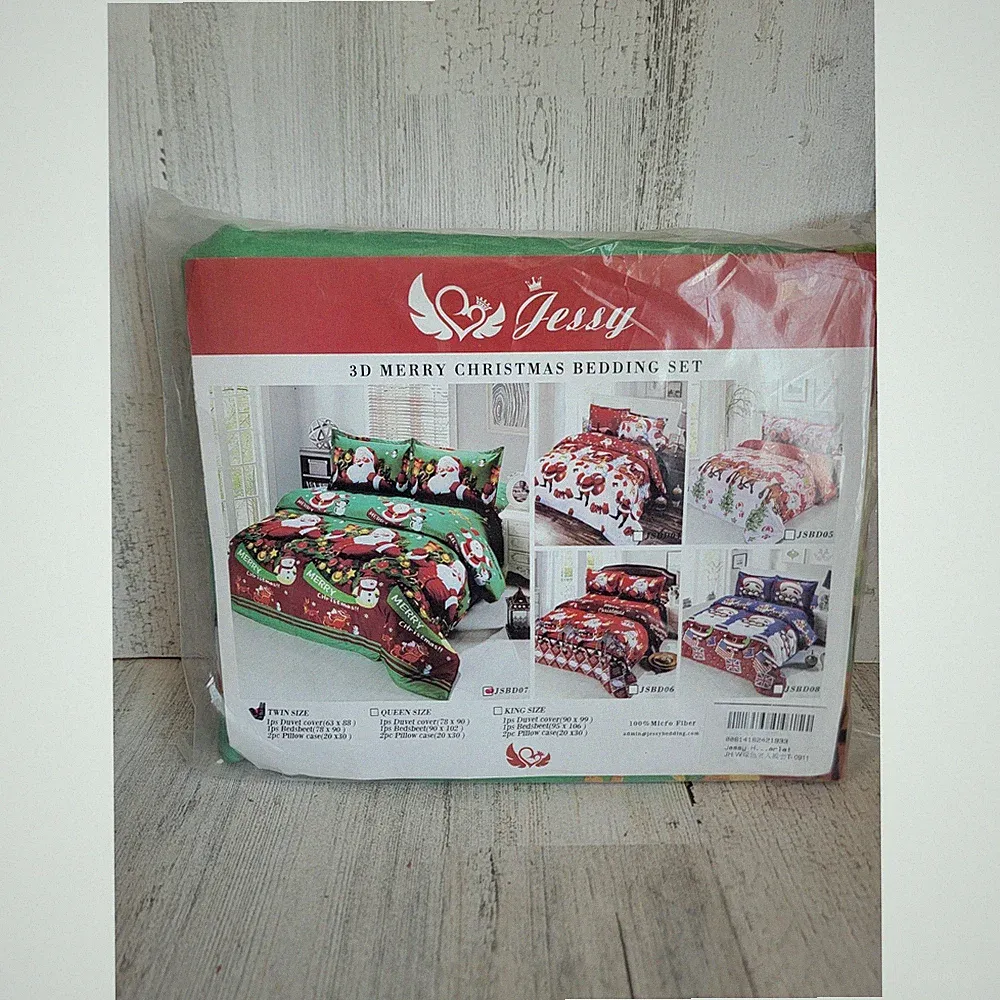 vintage Jessy 3D twin size Merry Christmas bedding set Santa Claus Snowman