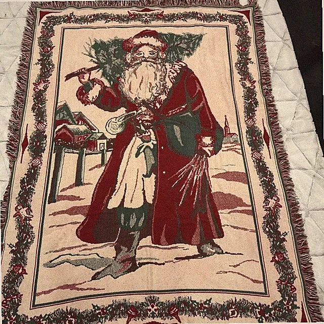 Vintage Santa Claus Holiday Tapestry Throw Blanket Christmas Decor 59x44