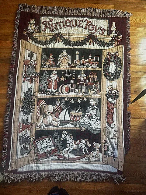 Woven Christmas Throw Blanket Santa Claus Teddy Bear Nutcracker Multicolor 60x48
